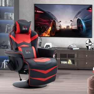 Roter und schwarzer HOMCOM Relaxsessel aus Kunstleder mit Massage- und Liegefunktion, drehbar, ideal für Gaming und Komfort.