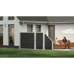 GartenLand WPC Zaun Set Classico, 90x180 cm, anthrazit mit Alu-Rahmen als Sichtschutz im Garten.