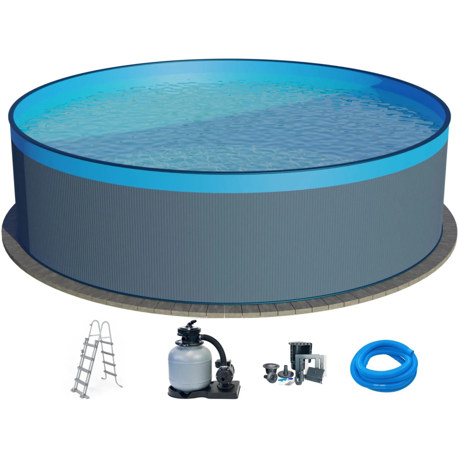 Waterman Stahlwandpool Set 5 teilig Rund 450x120 cm Stahl 0,4 mm Anthrazit Folie 0,3 mm Blau Overlap Waterman Stahlwandpool Set 5 teilig Rund 450x120 cm Stahl 0,4 mm Anthrazit Folie 0,3 mm Blau Overlap