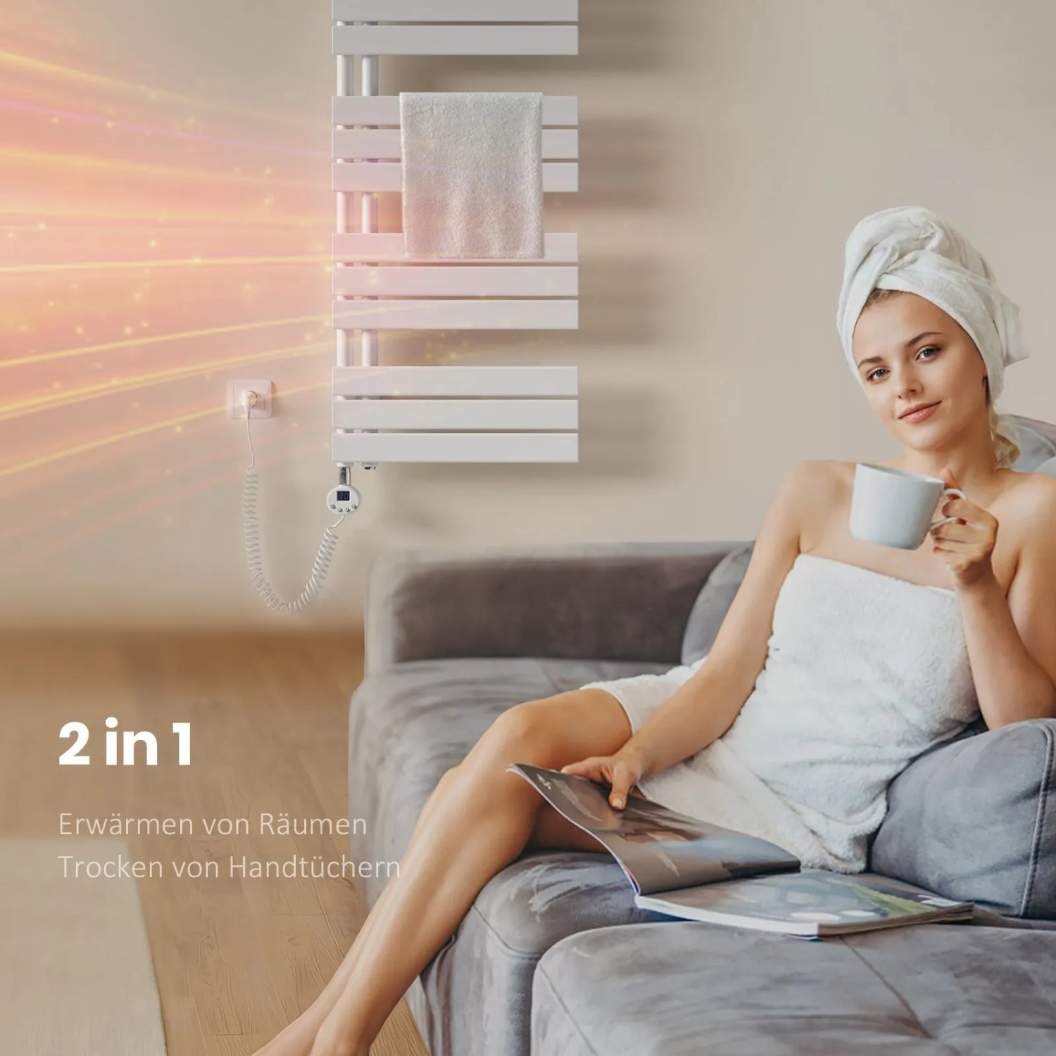 Emke Badheizkörper Elektrisch mit Thermostat und Timer für Handtuchwärmer 40x76cm 400W Weiß Handtuchheizkörper_8