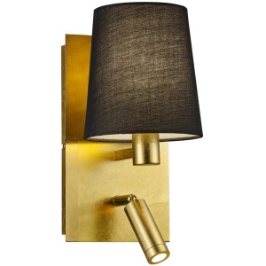Goldene Trio Wandleuchte Marriot mit schwarzem Schirm und Leselampe.