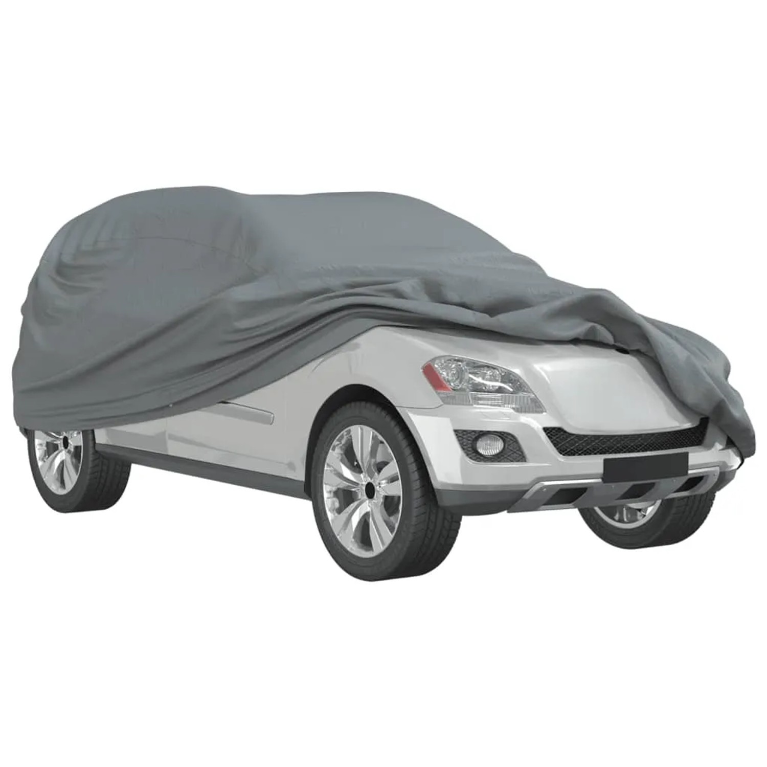Graue Autoabdeckung für SUV, Größe L, aus Vliesstoff. Schutz vor Witterung und Schmutz.