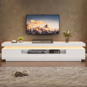 okwish TV Schrank mit LED Hochglanz Schublade Lowboard Wohnzimmer 75 Zoll 175x38x45cm Weiß