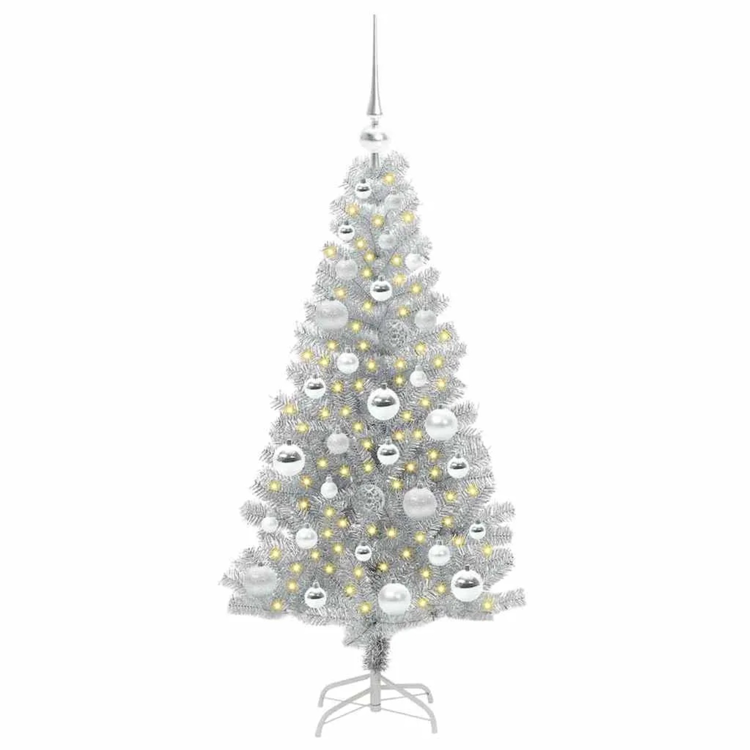 vidaXL Weihnachtsbaum mit 150 LEDs mit Ständer Silber 120 cm PET 3396657