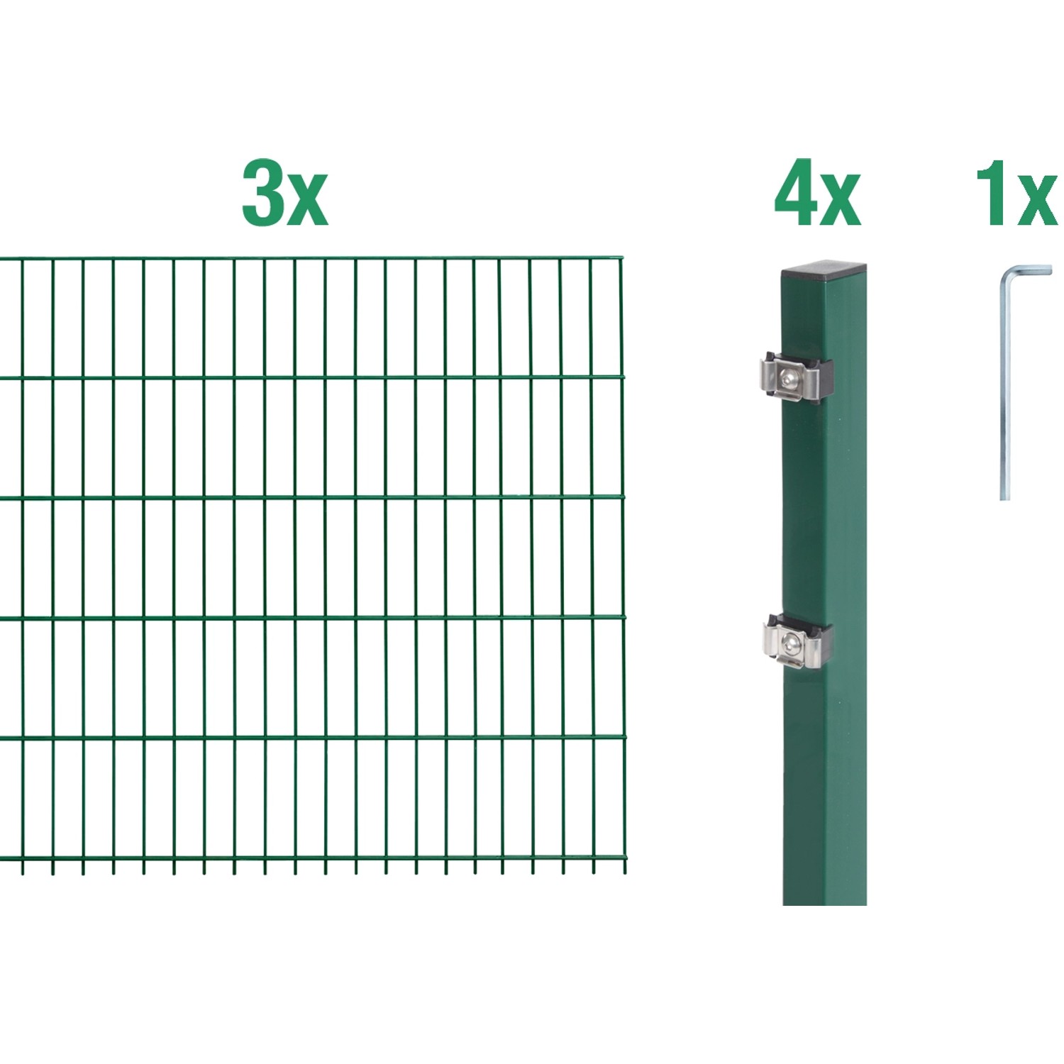 Metallzaun Grund-Set Doppelstabmatte verz. Grün beschichtet 3 x 2 m x 0,8 m günstig online kaufen