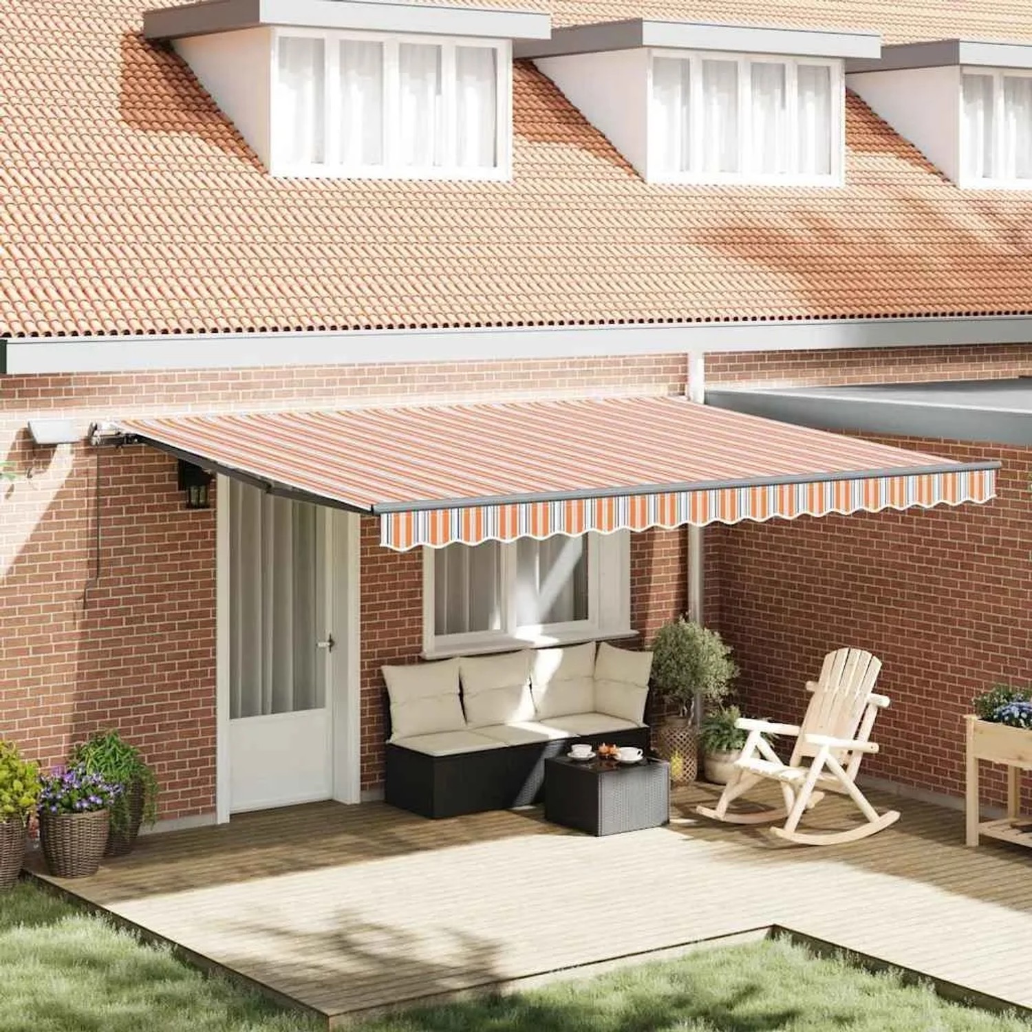 vidaXL Markise, mehrfarbig gestreift, 450x300 cm, ausziehbar für Terrasse & Balkon.