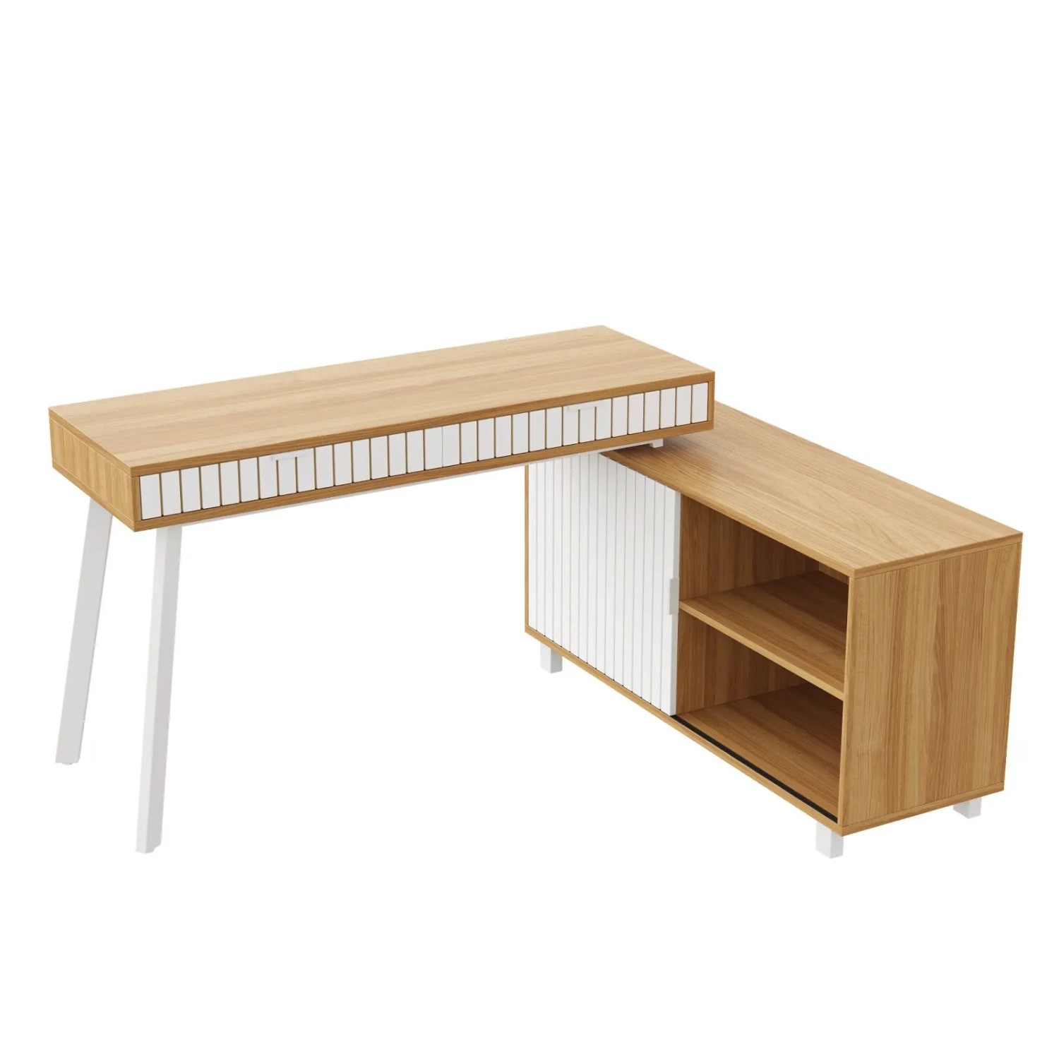 PXloue Schreibtisch 140 x 120 x 76 cm Bürotisch Eckschreibtisch mit Schubladen  Holzoptik Weiß