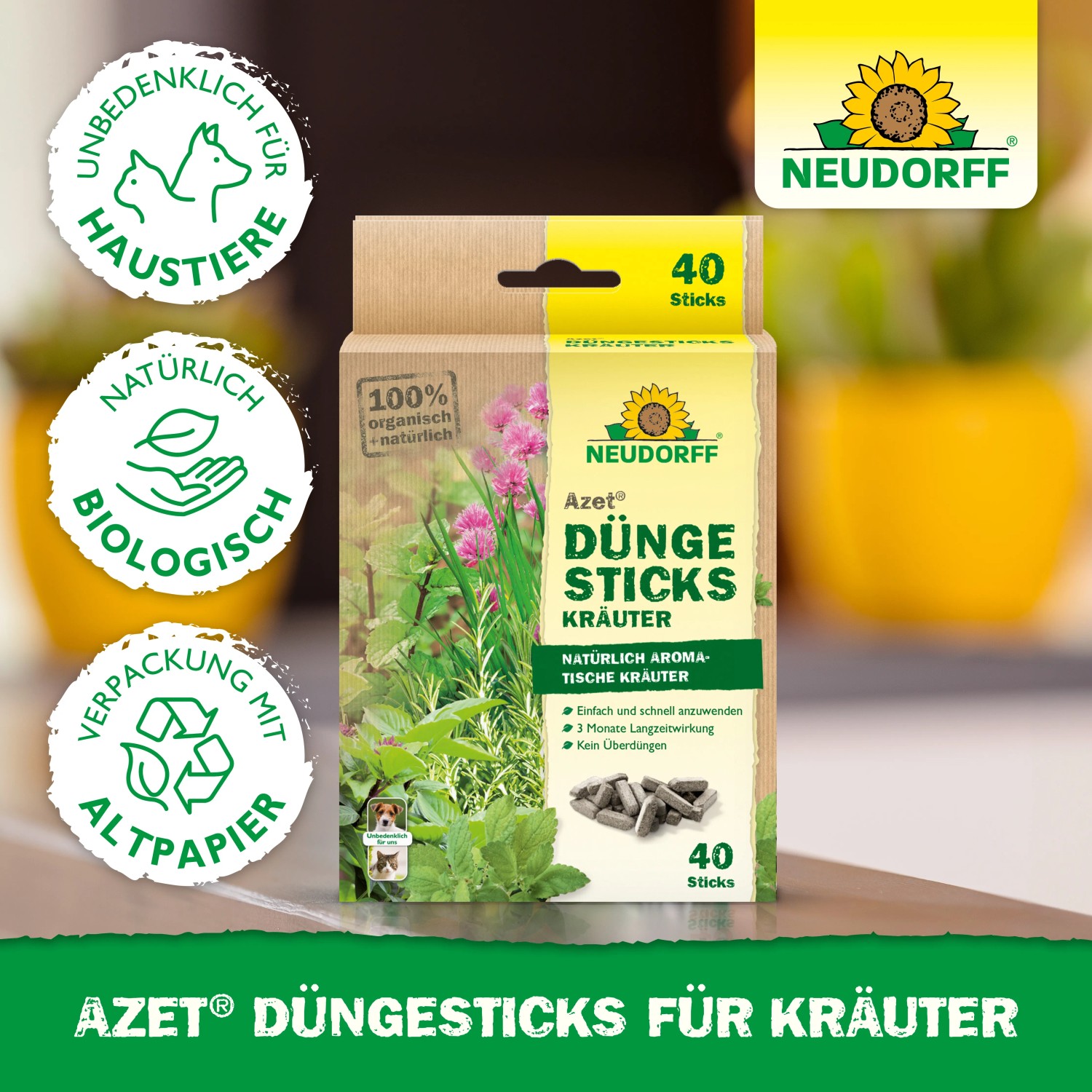 Neudorff Azet Düngestäbchen für Kräuter, 40 Stück. Kräuterdünger für kräftiges Wachstum.