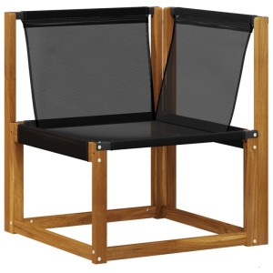 vidaXL Ecksofa aus Akazienholz mit Textilene-Bespannung in Natur und Schwarz.
