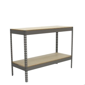 Graues PROREGAL Schwerlastregal Wood Beast mit 2 Ebenen, 90x120x60 cm, Fachlast 600 kg.