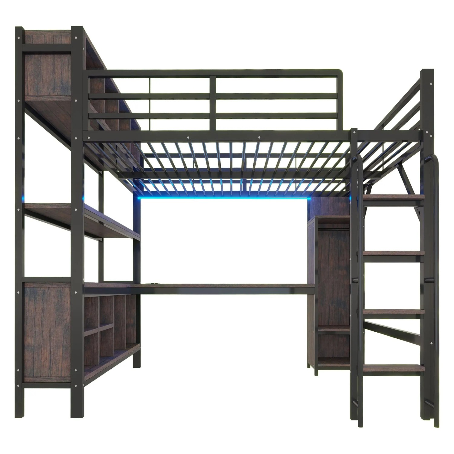 Merax Hochbett 140x200cm Gaming LED Schreibtisch Schwarz