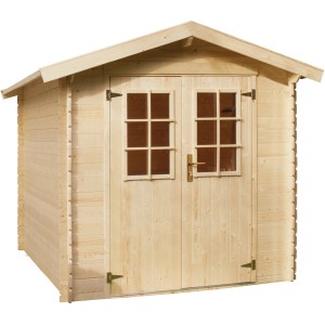 Kiehn-Holz Gartenhaus KH 19-011, unbehandeltes Holz mit Doppeltür und Fenstern.