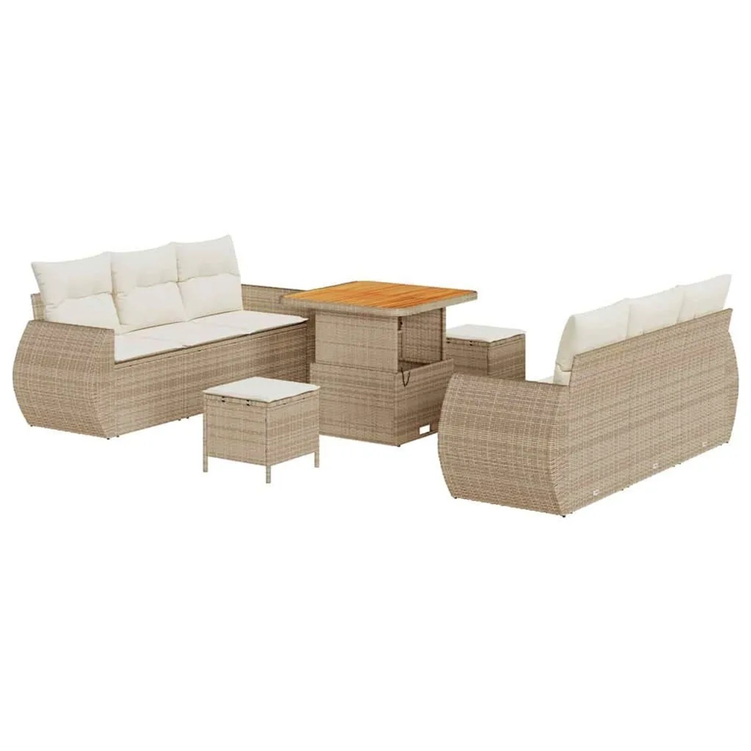 vidaXL Gartensofa-set mit Kissen 9-Tlg Beige und Creme Poly-Rattan 3363776 günstig online kaufen
