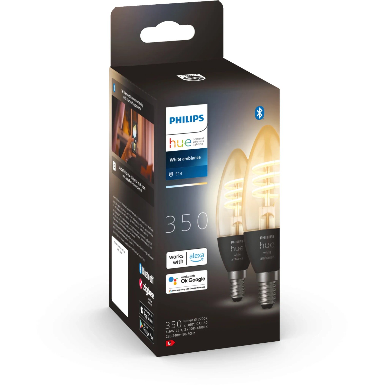 Philips Hue E14 LED-Filament Kerze, Doppelpack. Smarte Lampe mit warmweißem bis kaltweißem Licht.