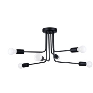 Schwarzer Kronleuchter Norah 6 von Sollux Lighting, moderne Lampe mit sechs Armen für E27 Leuchtmittel.