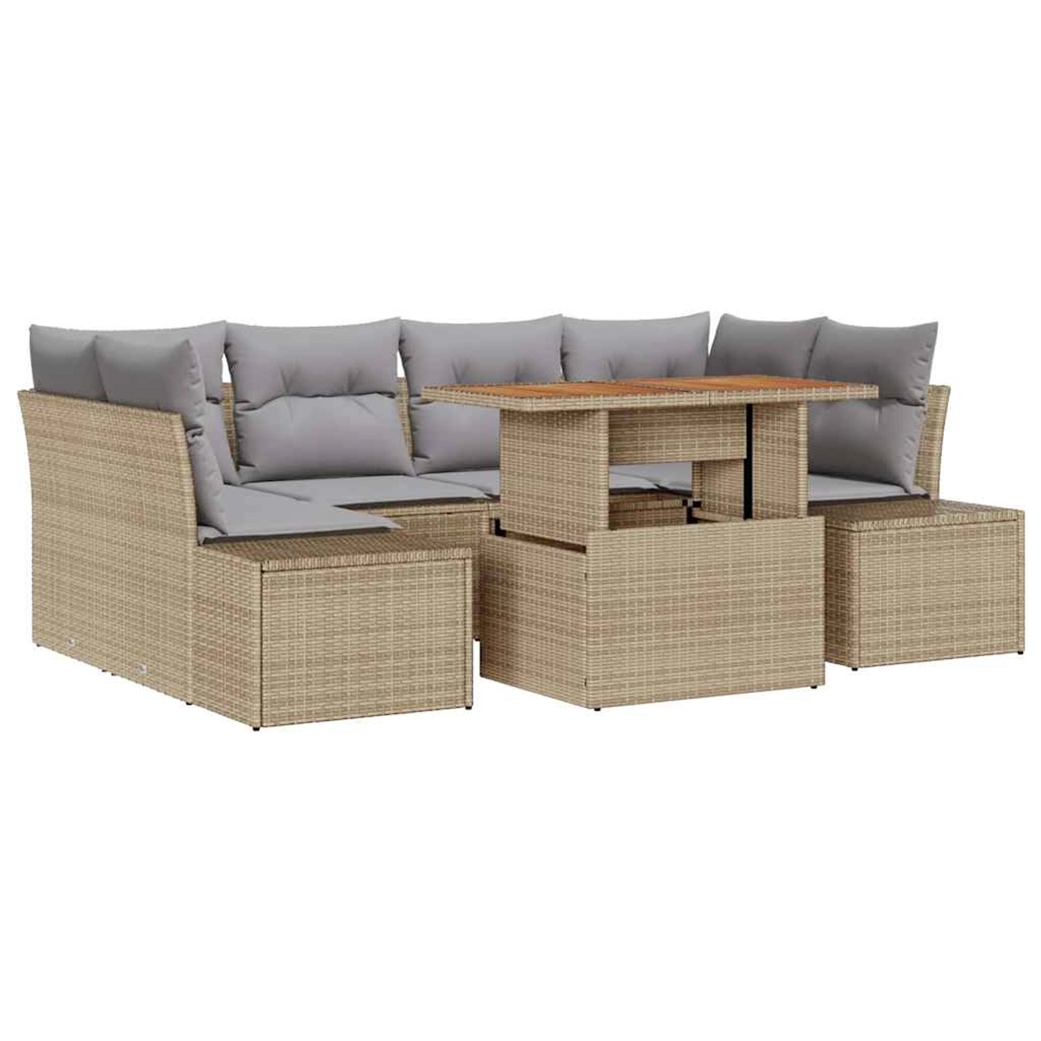 vidaXL Garten-Sofa-Set mit Speicher 7-Tlg Beige Poly Rattan 3358653 günstig online kaufen