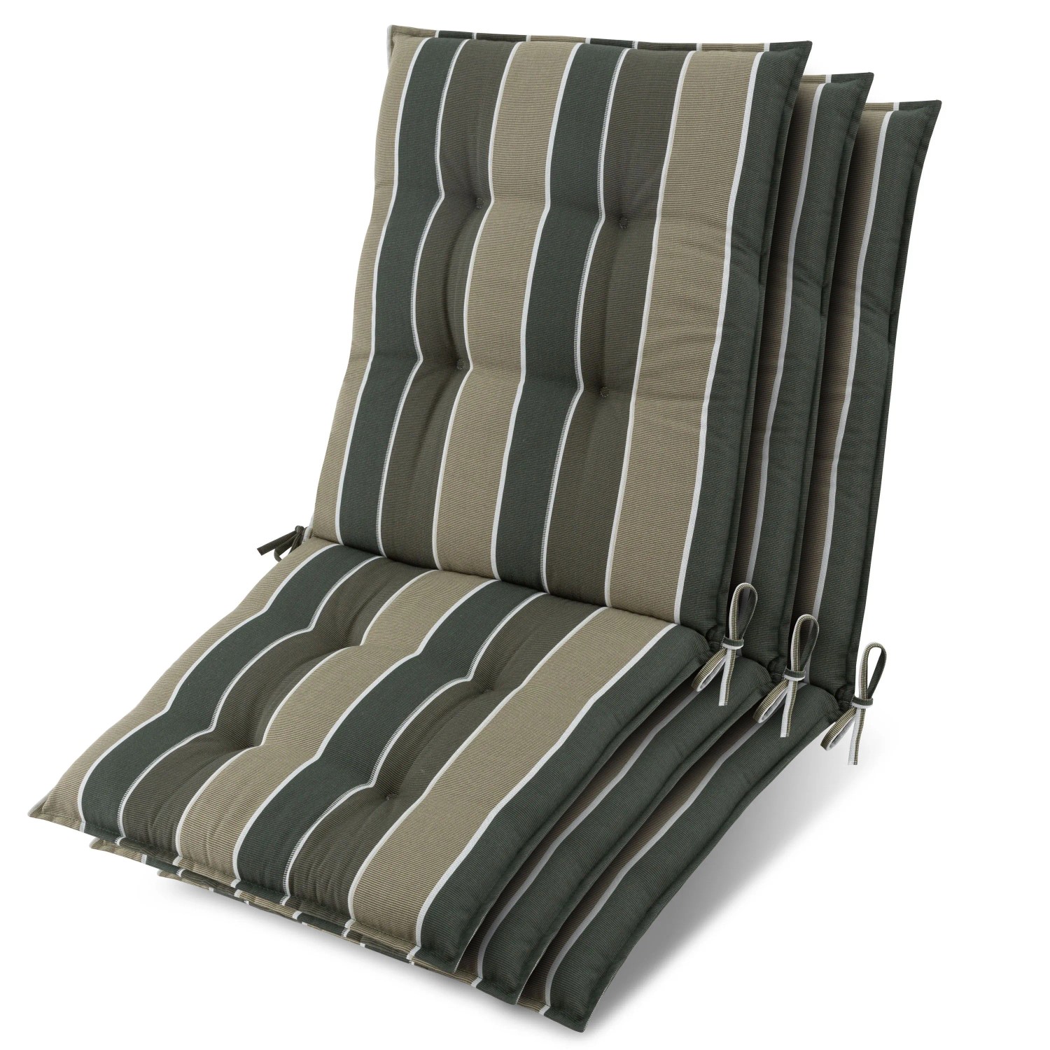 Beautissu 3x Niederlehner Sun-NL Auflage 100x50x8cm Grün-Gestreift