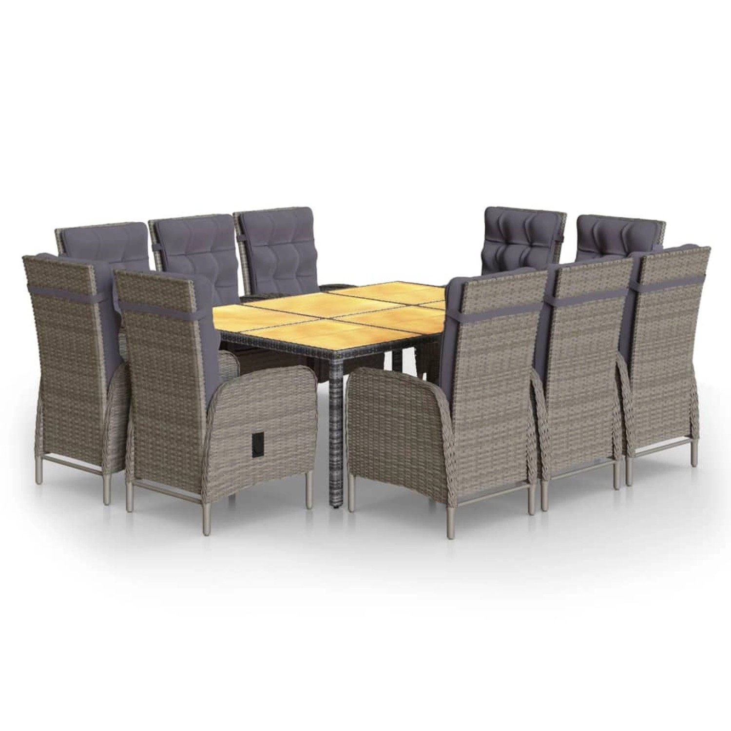 vidaXL 11-Tlg Garten-Essgruppe Poly Rattan Grau 3058555 günstig online kaufen