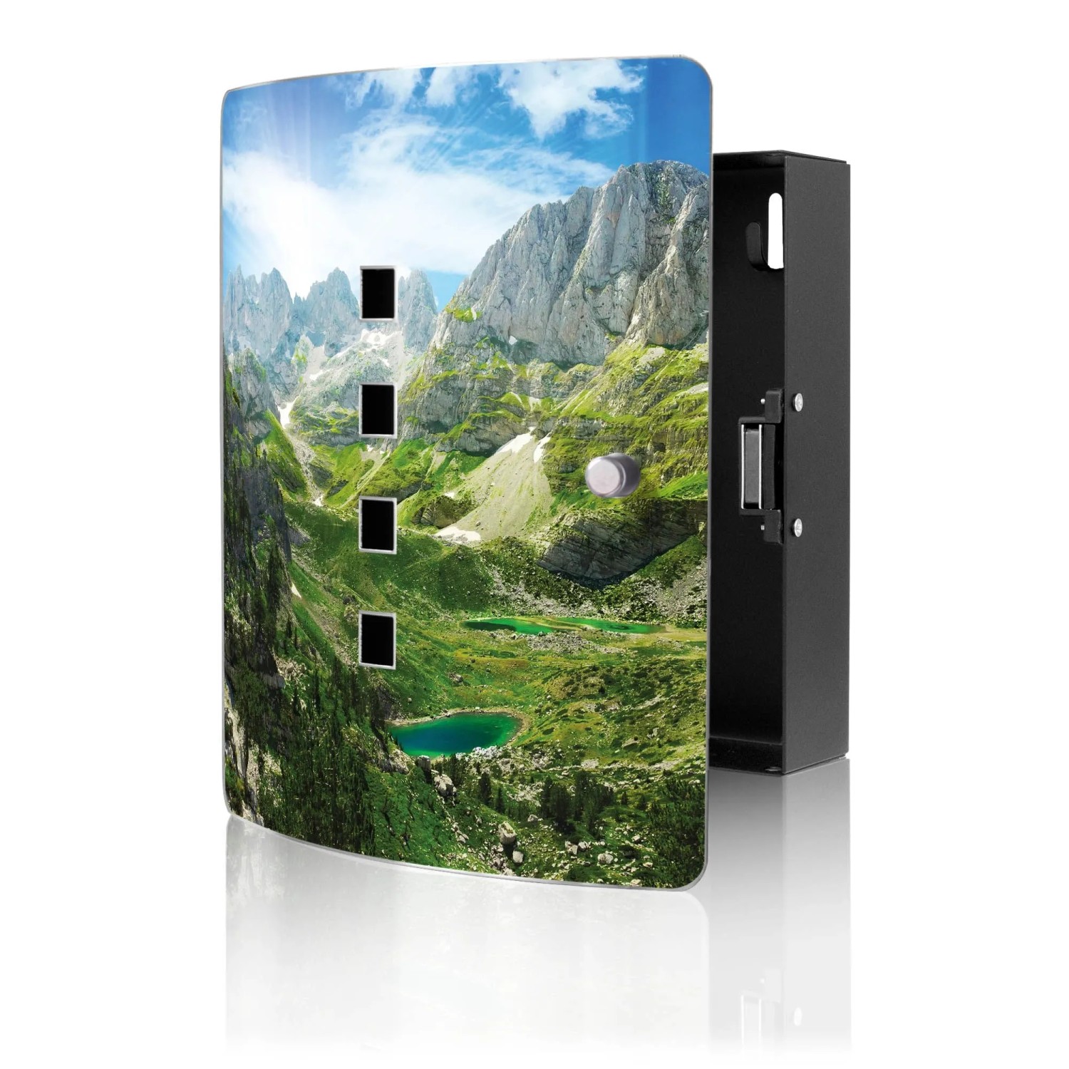 Banjado Design Schlüsselkasten Aus Edelstahl Für 10 Schlüssel 24x21,5x7cm Mit Magnetverschluss Motiv Bergsee Alpen