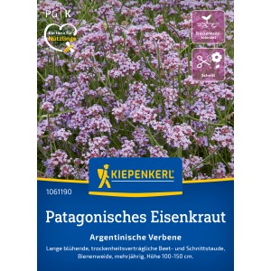 Kiepenkerl Patagonisches Eisenkraut mit violetten Blüten auf der Verpackung.