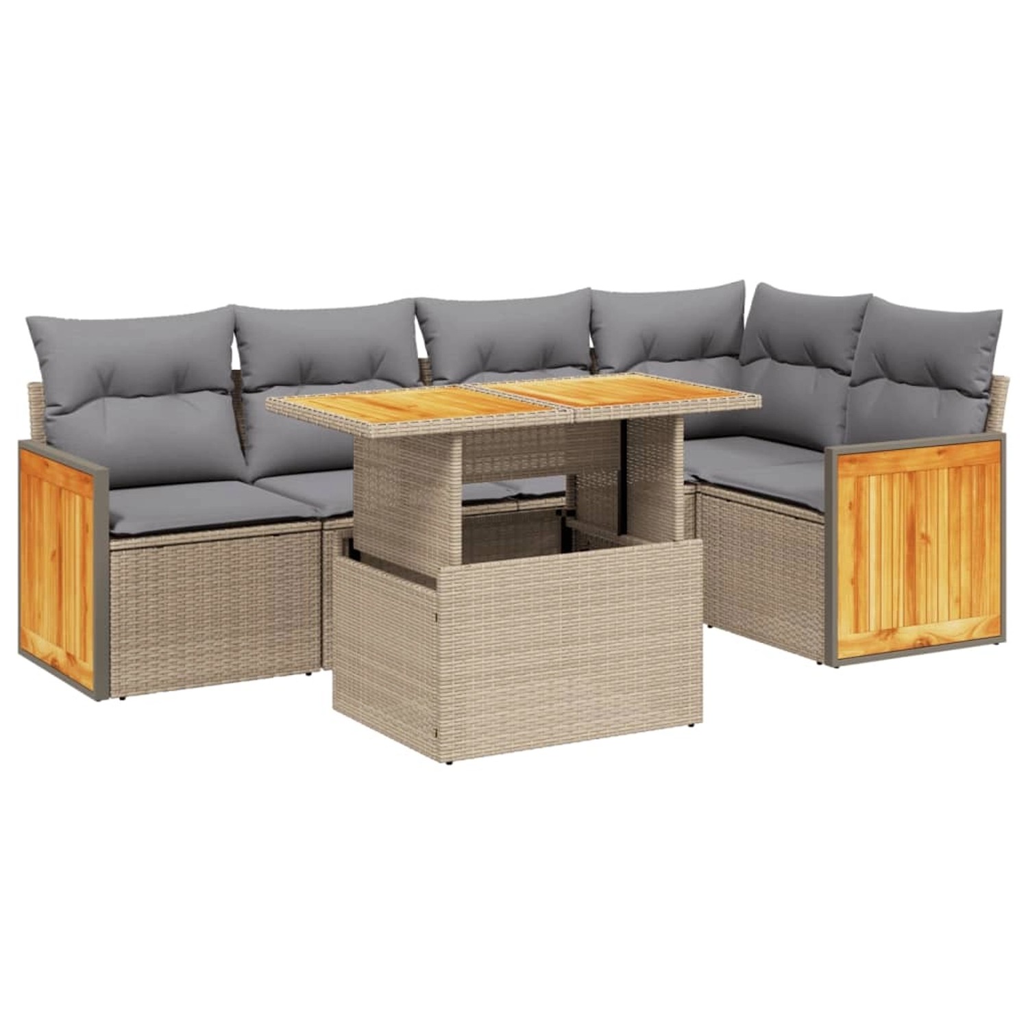 vidaXL 6-Tlg Garten-Sofagarnitur mit Kissen Beige Poly Rattan 3273950
