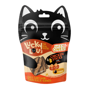 Lucky Lou Katzen-Trockenfutter Sticks Huhn, 50g Packung. Katzensnack mit Huhn.