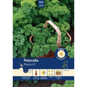 Pabst Keimkraft Petersilie Moskrul 2 Saatgut mit gekrausten Blättern im Korb.