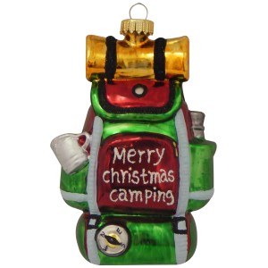 Krebs Glas Lauscha Weihnachtsornament Rucksack, 11cm, Christbaumschmuck für Camping-Fans.