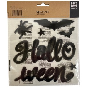 Schwarzes Gel-Sticker-Set "Halloween" mit Fledermäusen, Spinne, Sternen für Fenster & Spiegel.