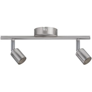 Spotlight mit 2 GU10 Fassungen, Nickel matt, aus Metall. Wandlampe, zweiflammig.