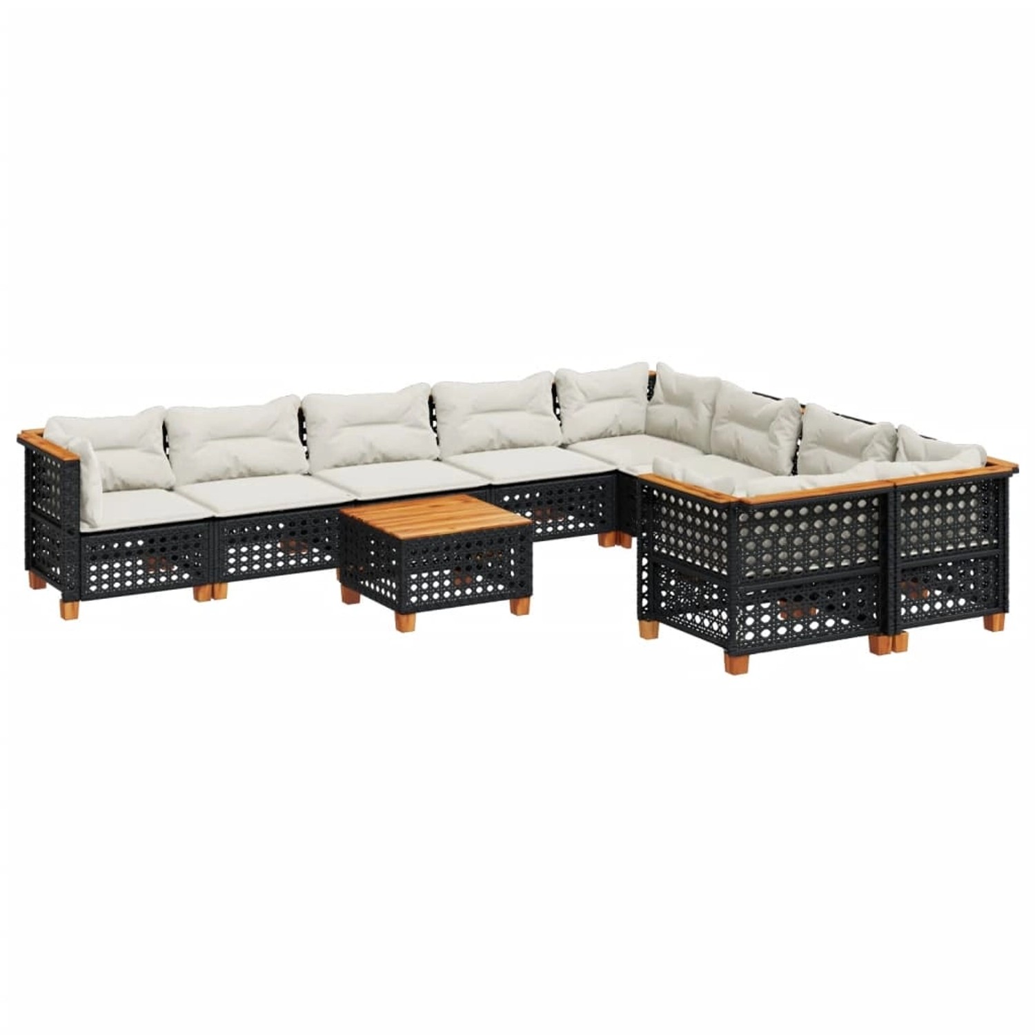 vidaXL 10-Tlg Garten-Sofagarnitur mit Kissen Schwarz Poly Rattan 3262010