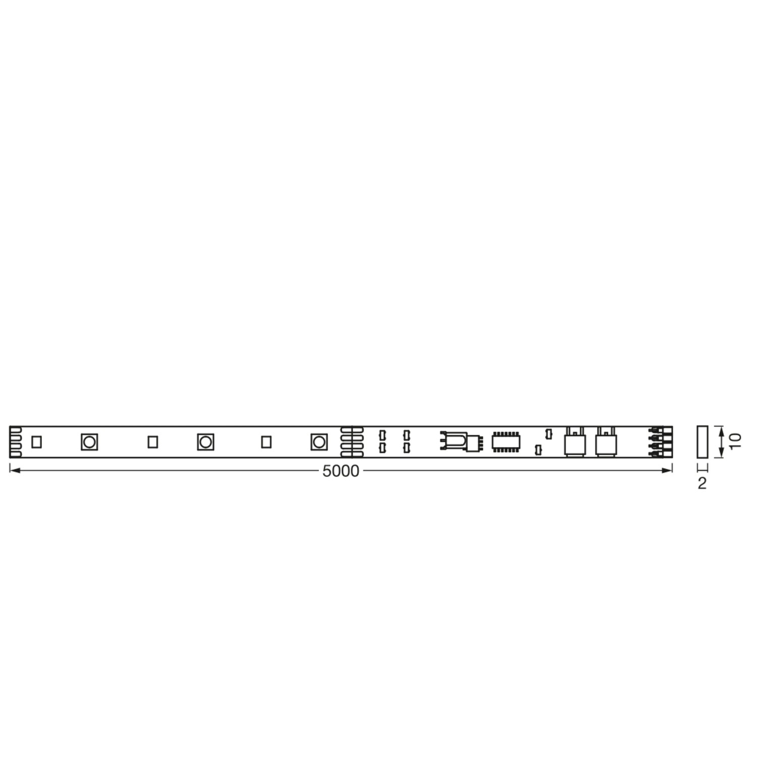 Technische Zeichnung Ledvance LED-Strip Flex RGB, 500cm, mit Maßen. LED Streifen für indirekte Beleuchtung.