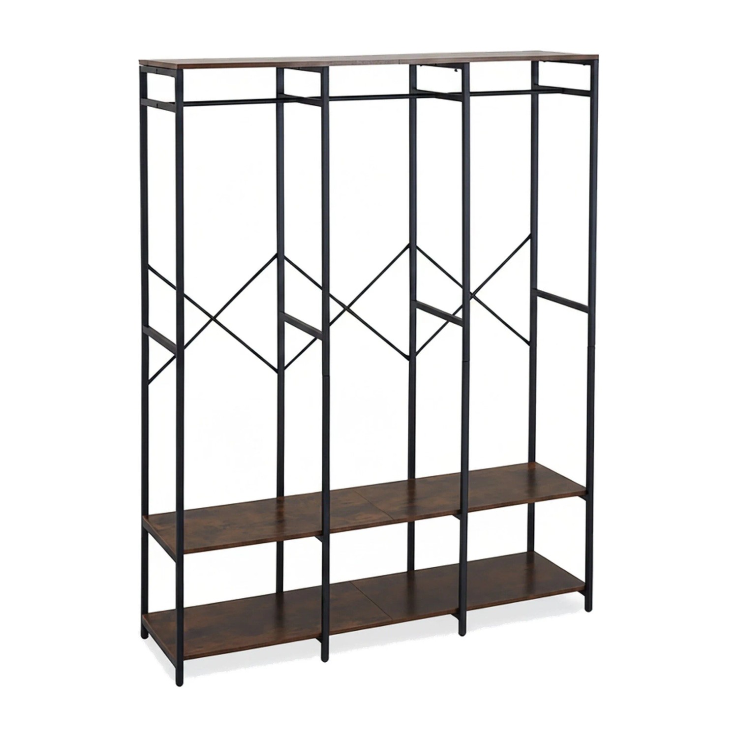 Relaxdays Garderobe Eisen MDF Schwarz Braun Offen mit Ablagen 180 cm x 141 cm x 40 cm 27,2 kg