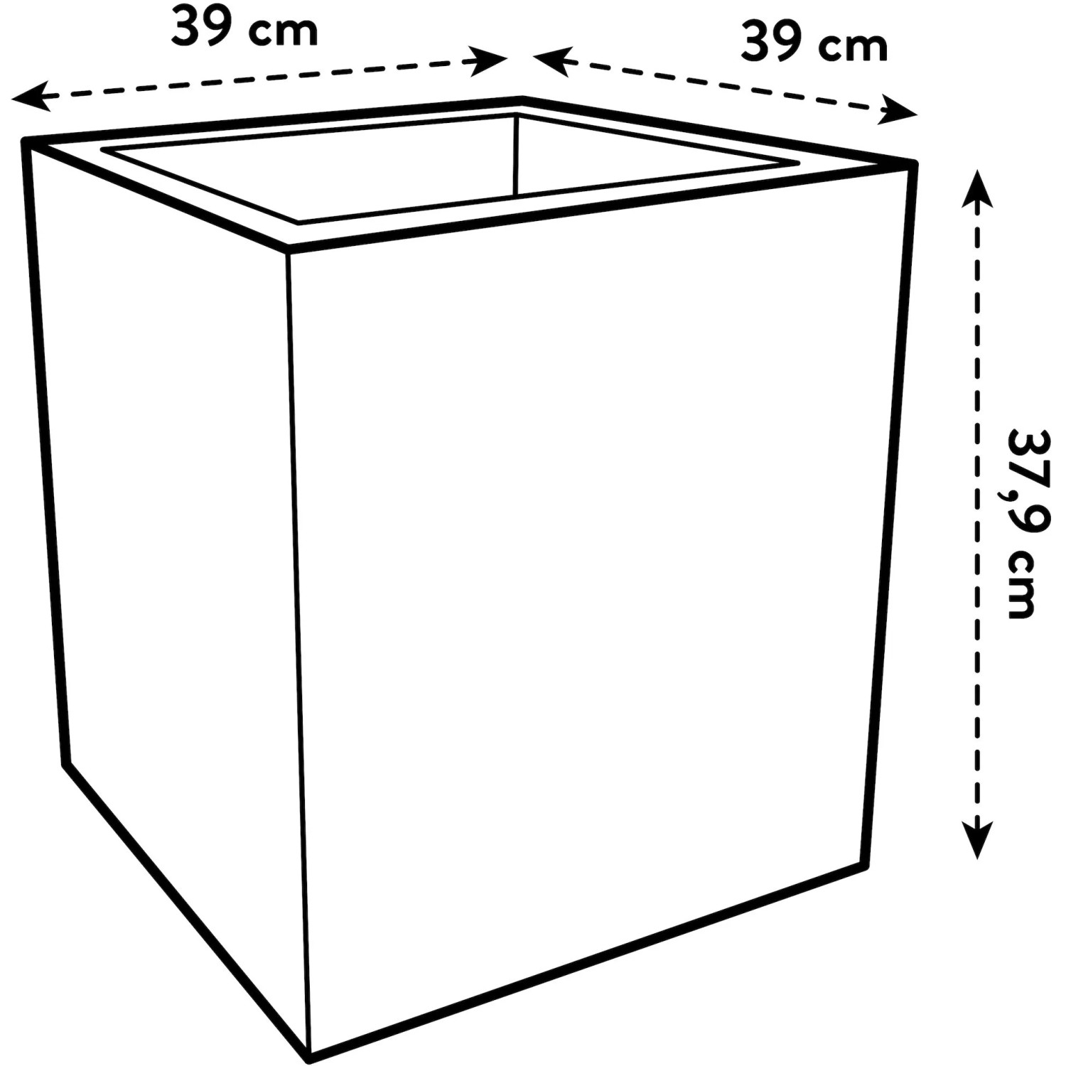 Schwarzer Elho Pflanztopf Vivo Next 40 cm mit Rollen, Ansicht von schräg oben, Bemaßung.
