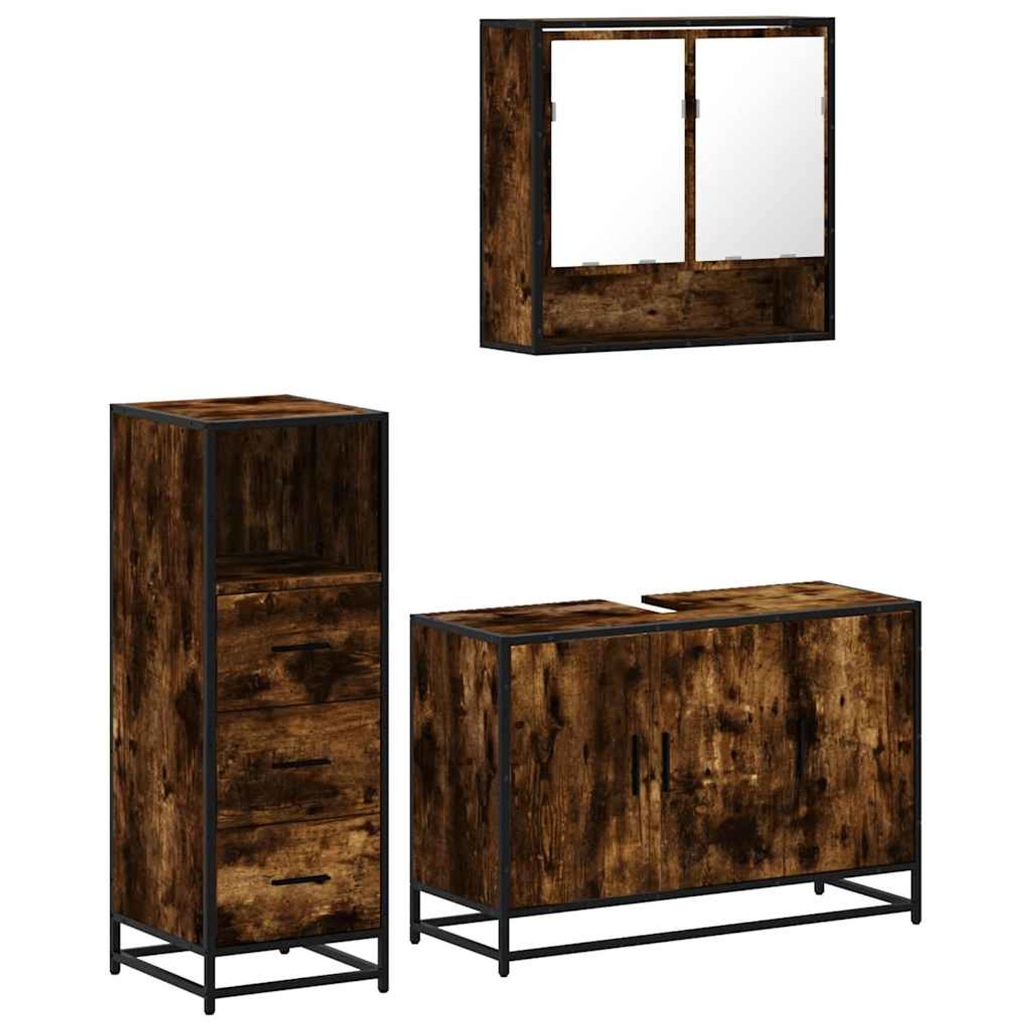 vidaXL 3-Tlg Badmöbel-Set Räuchereiche Holzwerkstoff 3301042 günstig online kaufen