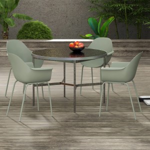 Outsunny Gartenstuhl 4er Set, grüne Armlehnstühle mit Tisch auf Terrasse.