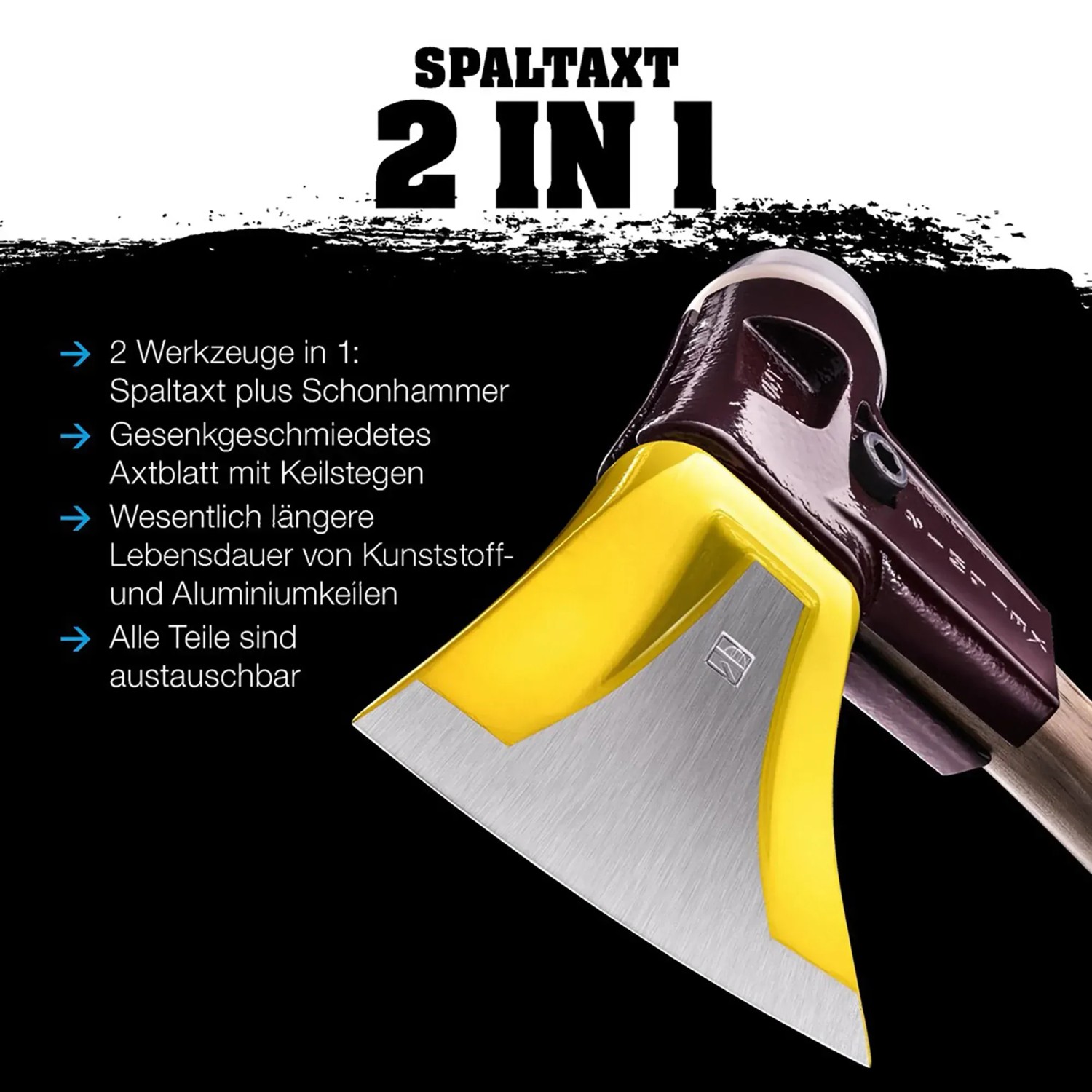 Halder Spaltaxt Simplex mit Keilstegen, Hickorystiel und Schonhammerfunktion. Ideal zum Holz spalten.