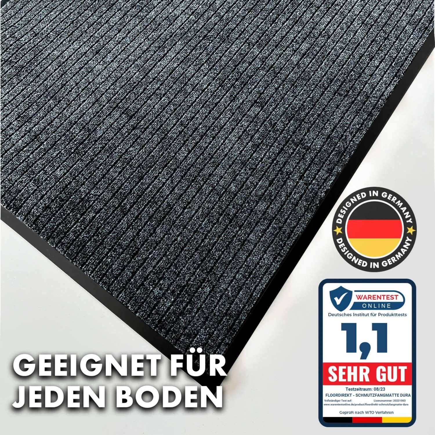 Anthrazitfarbene KARAT Schmutzfangmatte Dura, rutschfeste Türmatte, 150x180 cm.