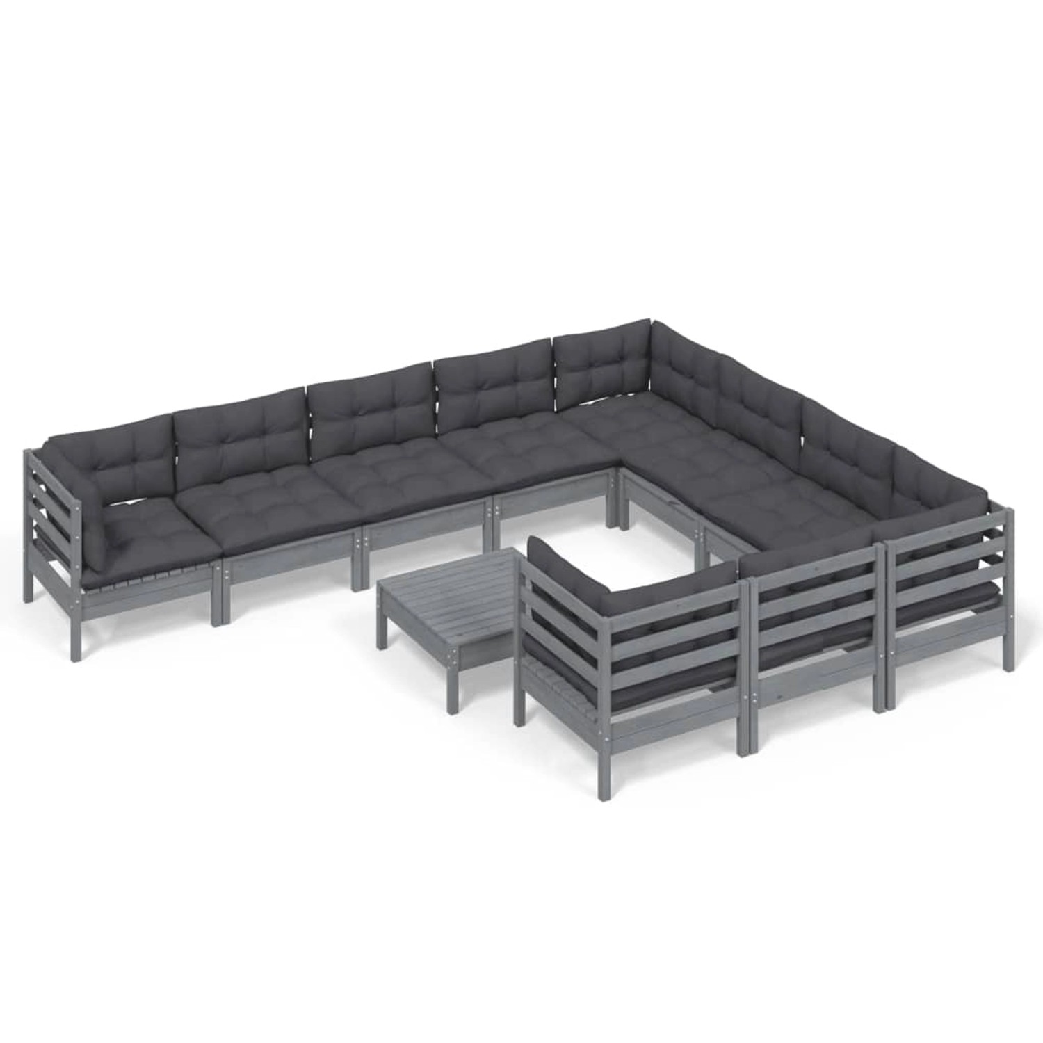 vidaXL 11-tlg Garten-Lounge-Set mit Kissen Grau Kiefernholz Modell 1 günstig online kaufen