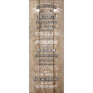 Leinwandbild Colourful Rules II mit inspirierenden Sprüchen auf Holzoptik, 27x77cm.