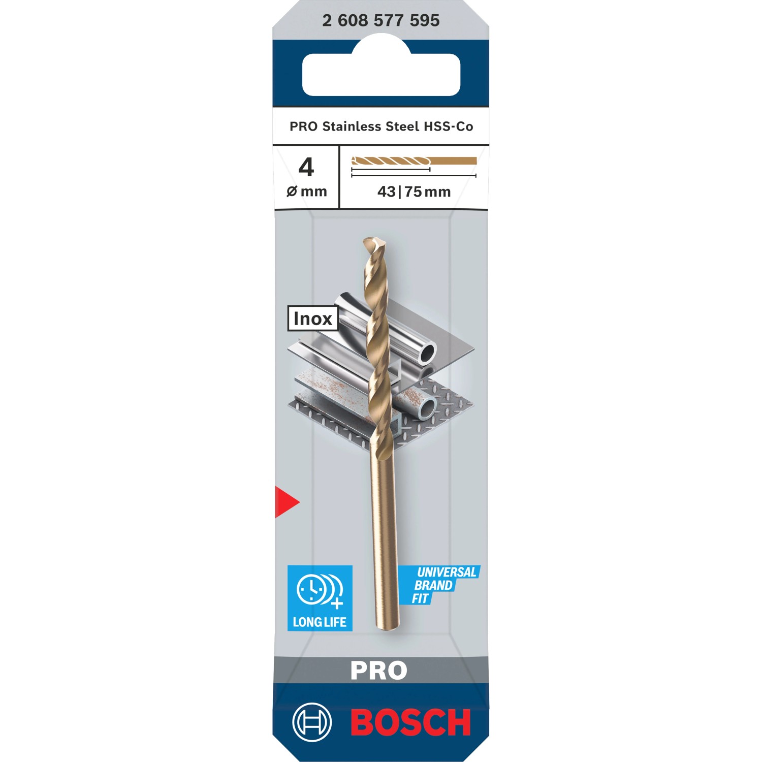 Bosch Spiralbohrer Pro Stainless Steel HSS-Co, 4mm, für Edelstahl.