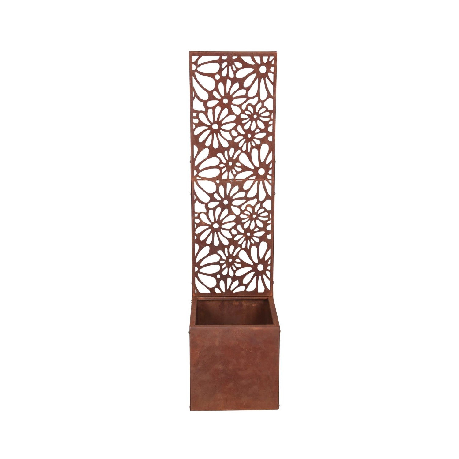 DELUKE Pflanzkübel LENA mit Deko-Sichtschutz Rostbraun Stahl Blumenkübel mit Rankhilfe Pflanzkasten_2