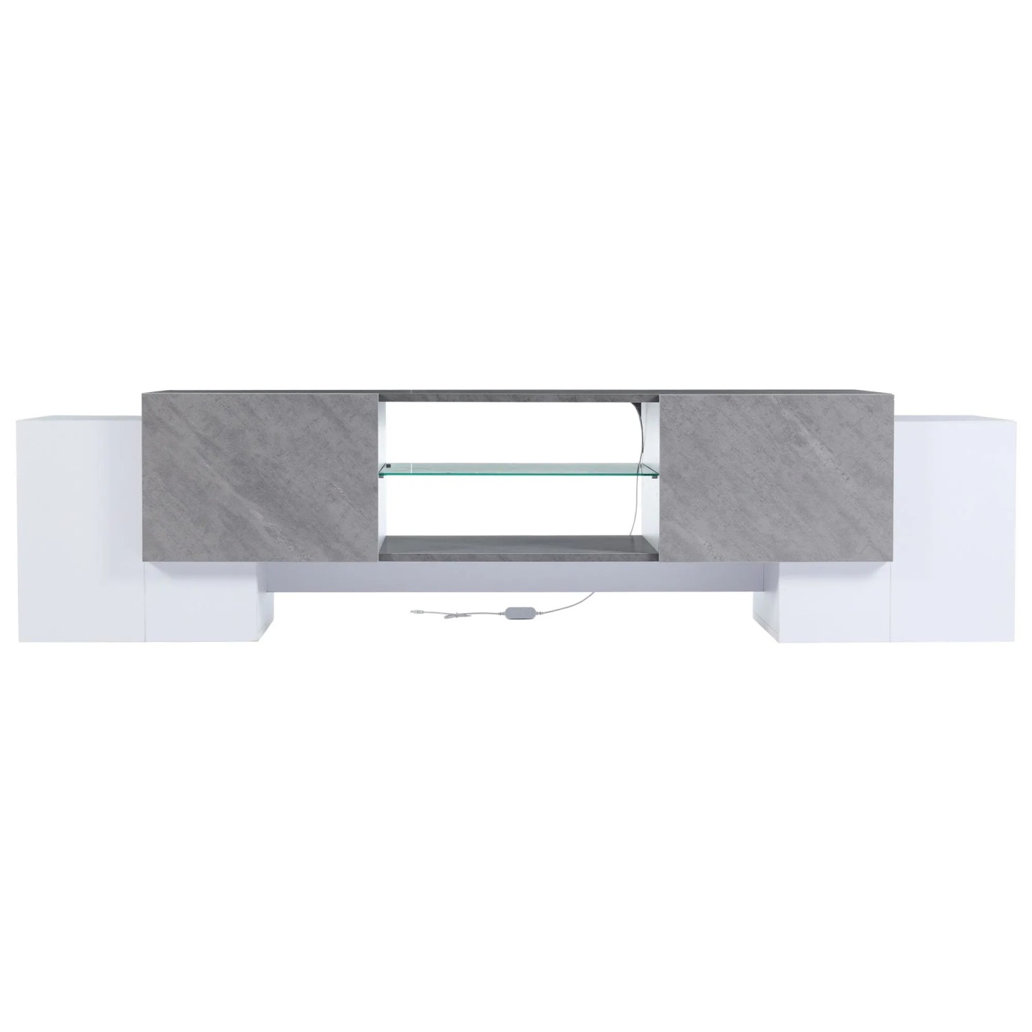 okwish TV Schrank mit LED Bluetooth Stauraum Wohnzimmer 180x40x46.5cm Weiß Grau