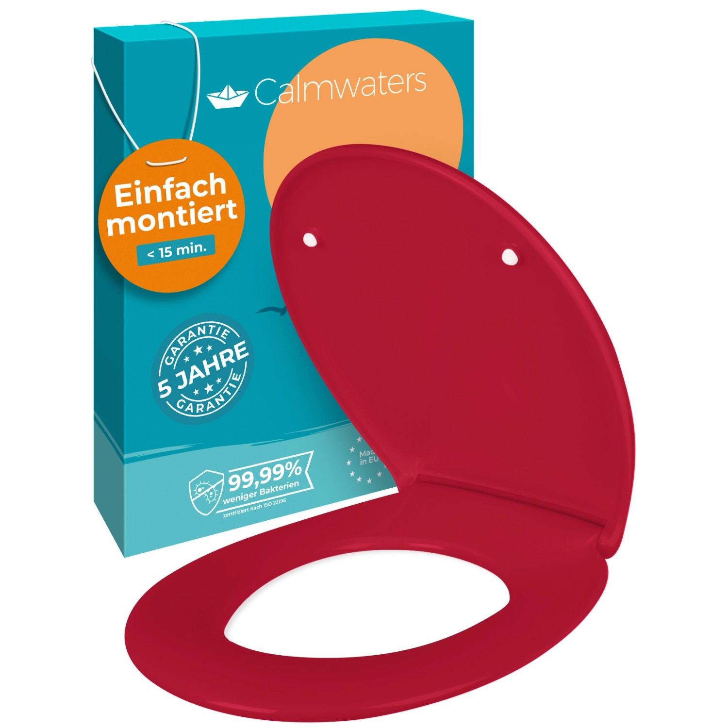 Calmwaters WC Sitz Premium Rot Absenkautomatik Made In EU 250 kg Antibakteriell Abnehmbar Duroplast 26LP6209