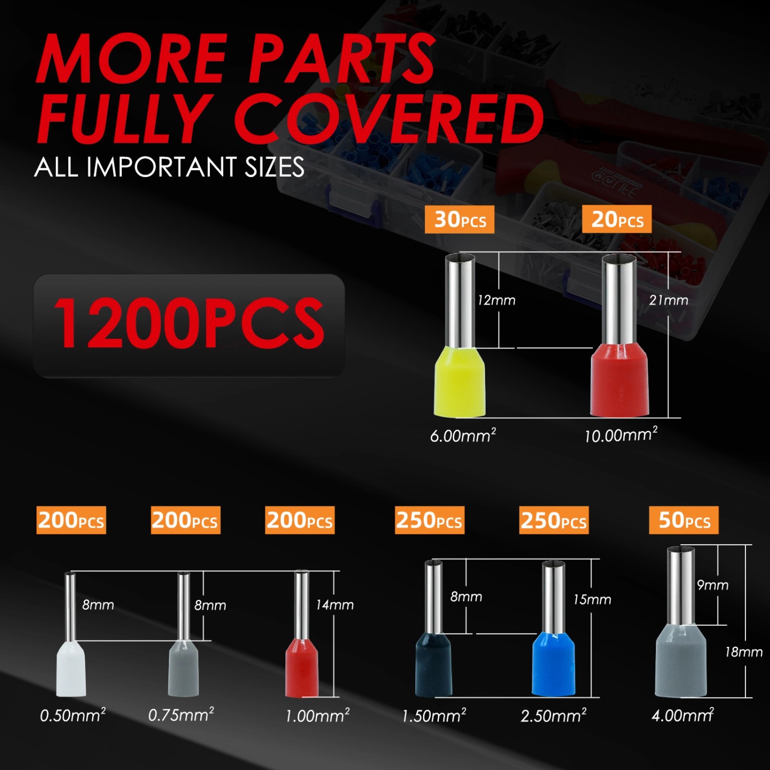 CCLIFE Aderendhülsen Set, 1200-teilig. Crimpzange und Aderendhülsen in verschiedenen Größen.