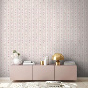 Landhaus Tapete mit Rosen in Beige und Rosa. Romantische Vliestapete im Vintage Stil.