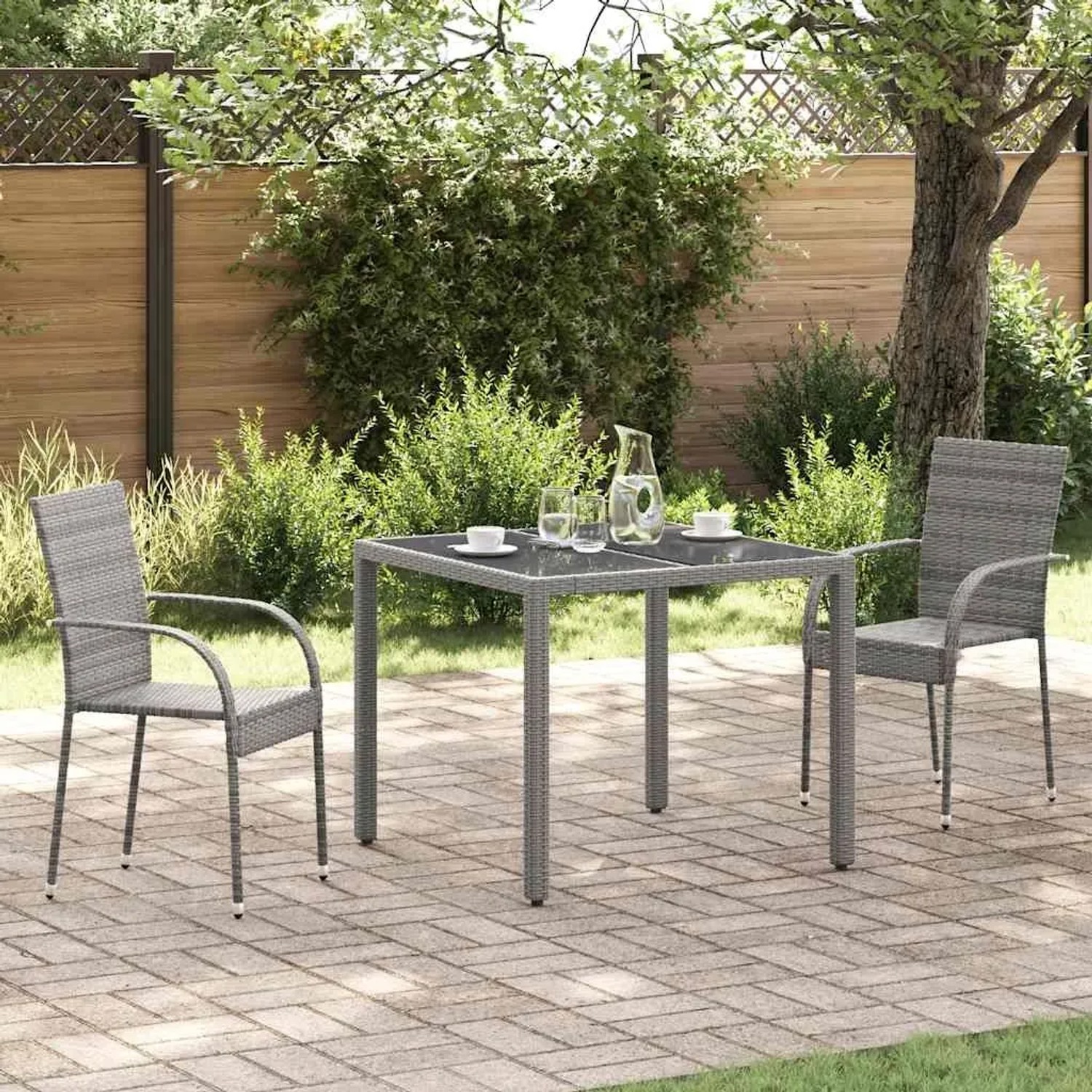 Furnicato Gartenstühle Stapelbar 2 Stk Grau Poly Rattan