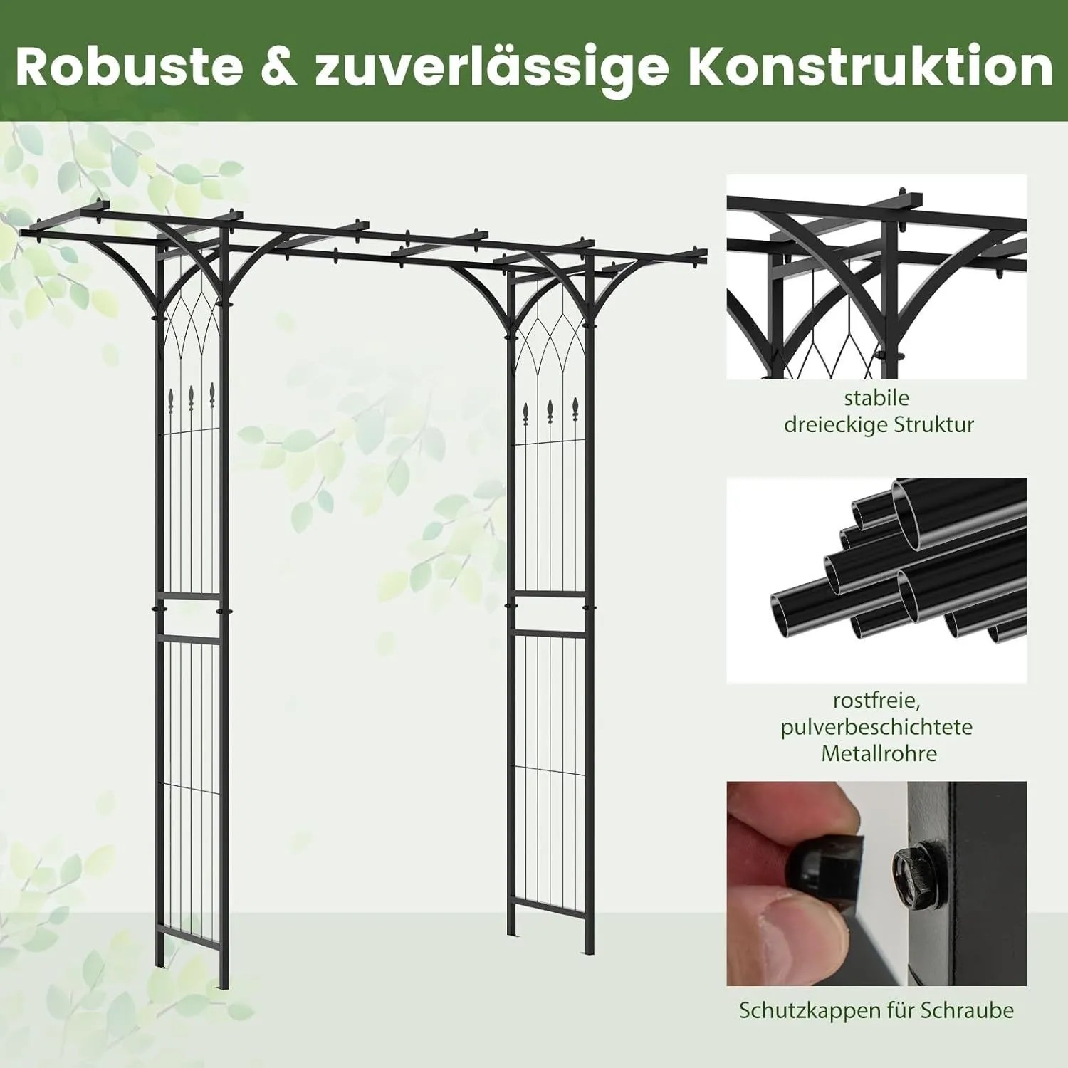Costway Rosenbogen aus Metall, Rankhilfe für Kletterpflanzen, 200x52x206 cm.