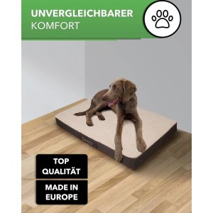 Petsation BENJI orthopädisches Hundebett 120cm mit Hund, braun/beige