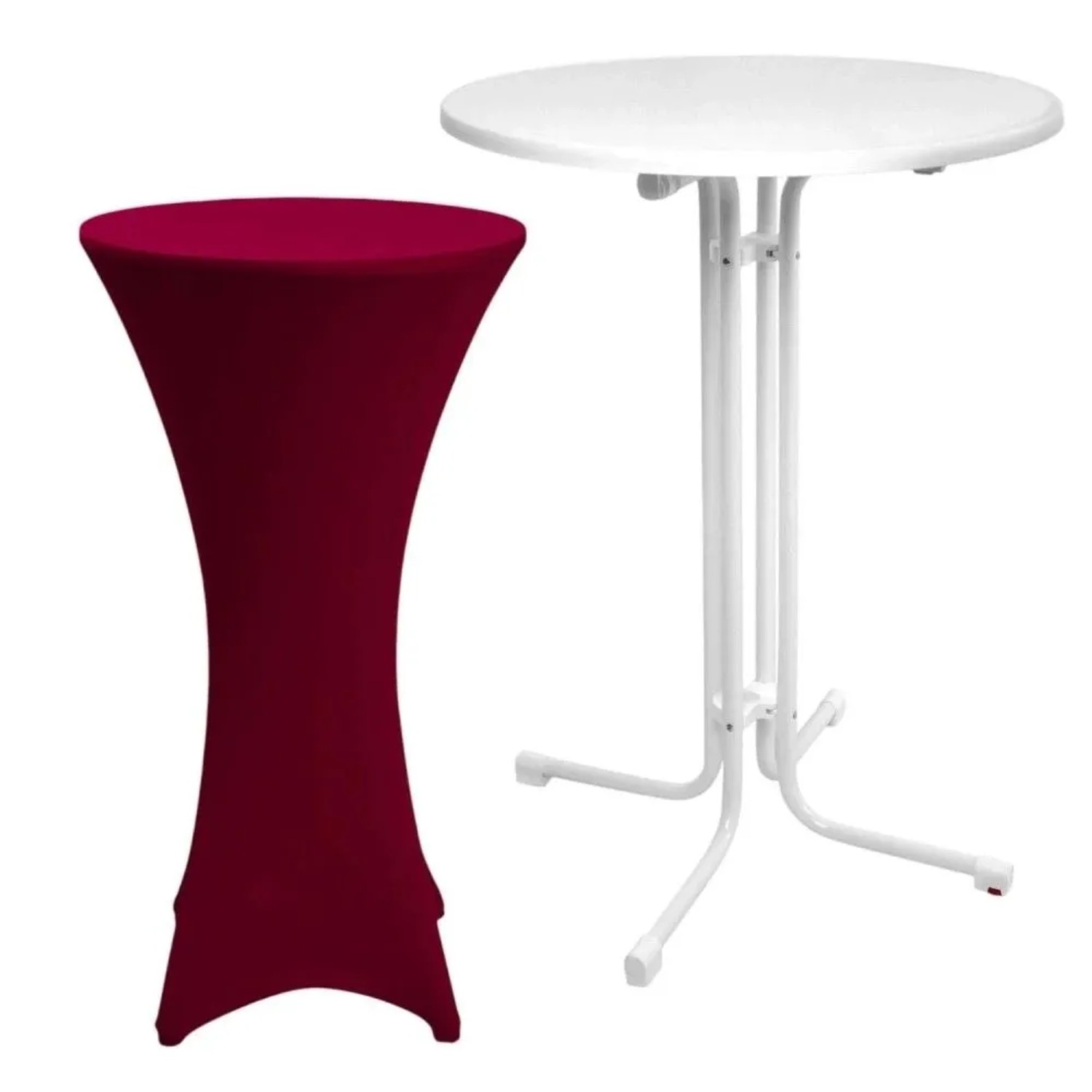Beautissu Sylt Stehtisch ø 80cm Weiß mit Stella Stehtischhusse ø 80cm Bordeaux